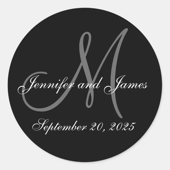 Wedding Date First Names Initial Monogram Sticker | Zazzle