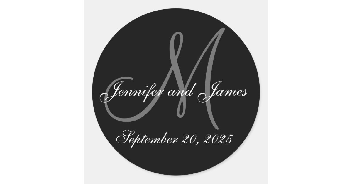 Wedding Date First Names Initial Monogram Sticker | Zazzle
