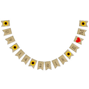 Wedding Date Initials  Burlap Look and Sunflowers Bunting Flags