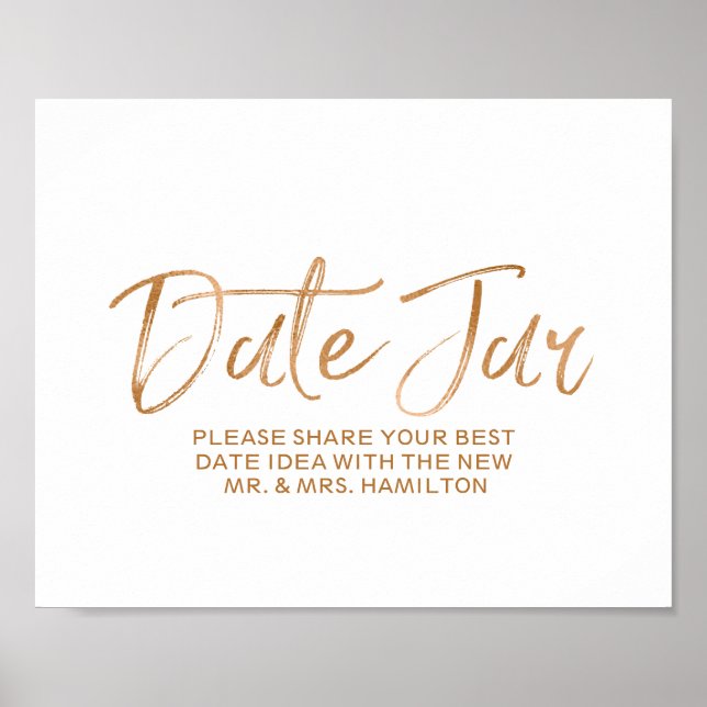 Wedding Date Jar 8x10 Stylish Rose Gold Sign (Front)