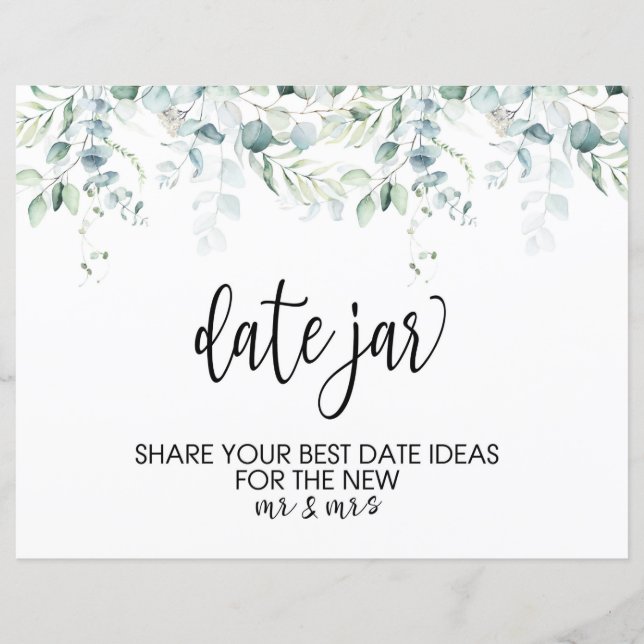 Wedding Date Jar Sign - Eucalyptus Wedding (Front)