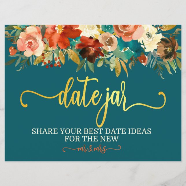 Wedding Date Jar Sign - Teal & Orange Wedding (Front)