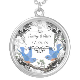 Wedding Date Lucky Bluebird Anniversary Necklace