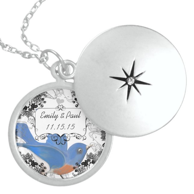 Wedding Date Lucky Bluebird Anniversary Necklace (Front)