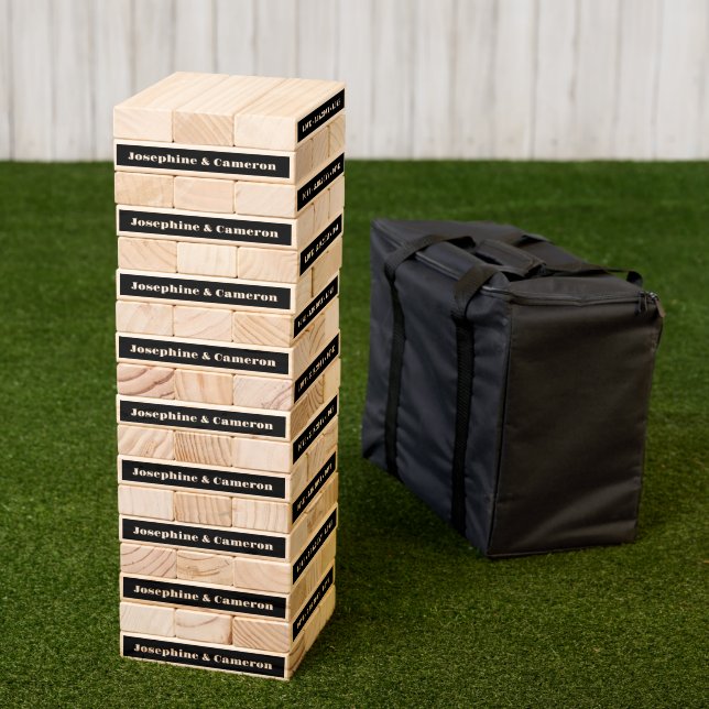 Wedding Date Names Black White Personalized Topple Tower (Lawn)