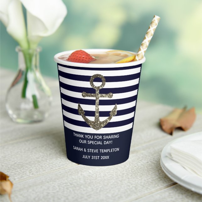 Wedding Date Nautical Sailing Anchor Thank You  Paper Cups (Insitu)