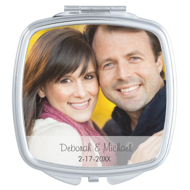 Wedding Date Photo Mirror Compact For Makeup (Front)