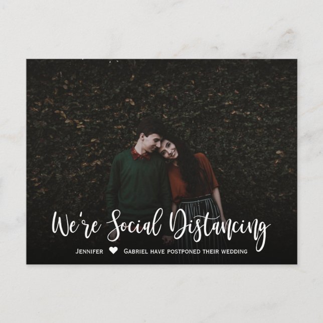 Wedding Date Postponed Simple Photo Announcement Postcard (Front)