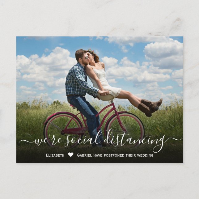 Wedding Date Postponed Simple Photo Announcement Postcard (Front)