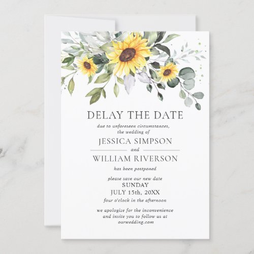 Wedding Date Postponement Eucalyptus Sunflowers Invitation