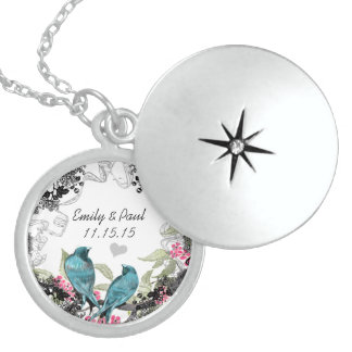 Wedding Date Vintage Birds Anniversary Locket Necklace