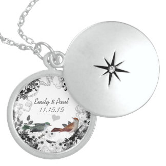 Wedding Date Vintage Birds Anniversary Necklace