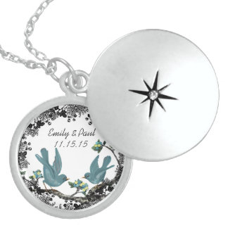 Wedding Date Vintage Birds Anniversary Necklace
