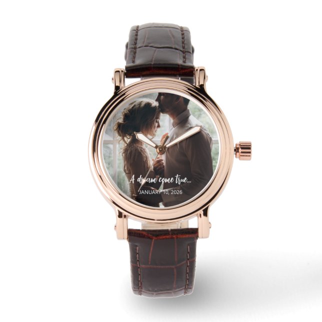 Wedding Date with Quote and Picture of Couple Watch (Front)