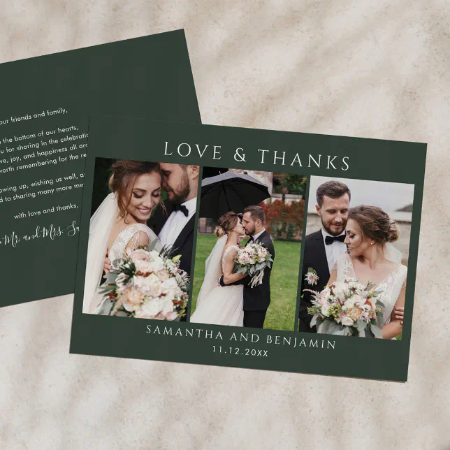 Wedding Day 3 Photos Love and Thank You Note Card | Zazzle