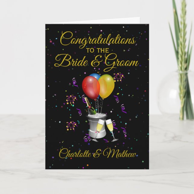 Wedding Day Bride & Groom Sparkling Wine Congrats Card (Front)