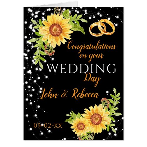 Wedding Day Congratulations Floral Sunflower Jumbo Card
