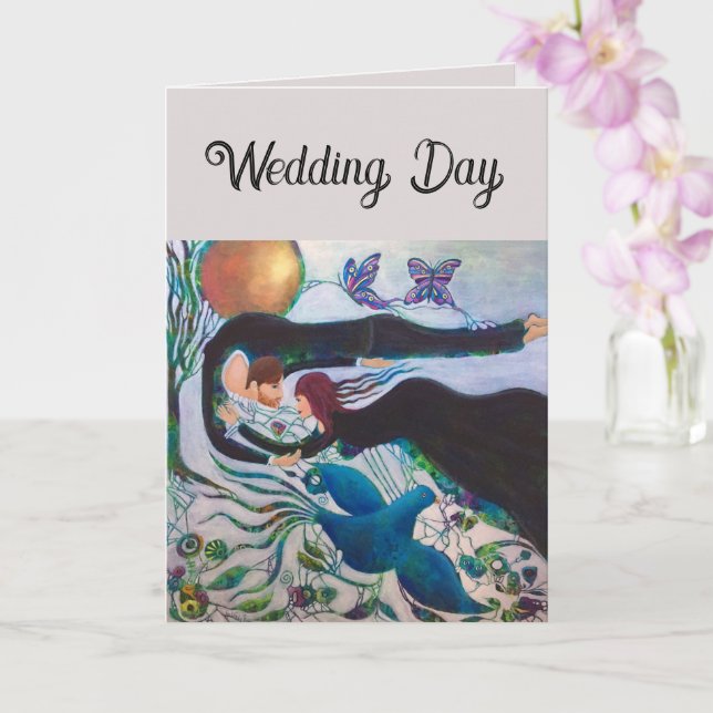 Wedding Day Couple in Love Whimsical Art  Card (Orchid)