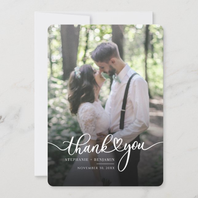 Wedding Day Couples Photo Hand-Lettered Thank You Card (Front)