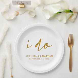 Wedding Day Elegant Minimal Simple Gold and White Paper Plates