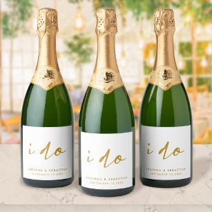 Wedding Day Elegant Minimal Simple Gold and White Sparkling Wine Label