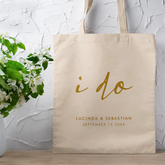 Wedding Day Elegant Minimal Simple Gold Script Tote Bag
