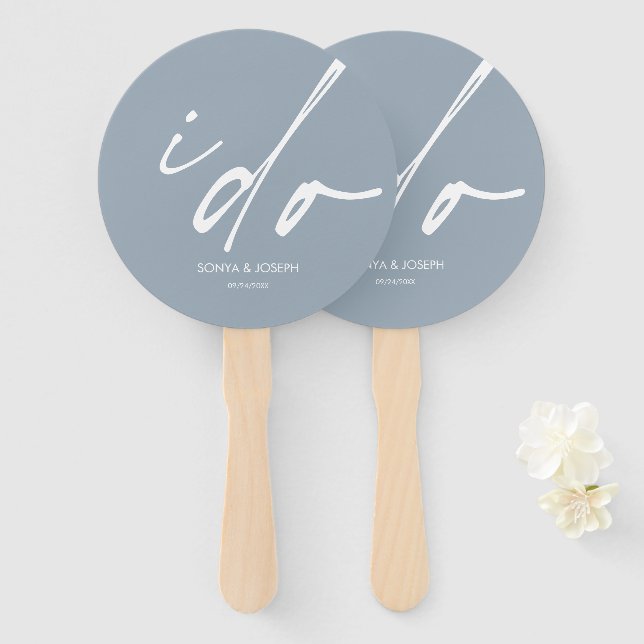 Wedding Day Elegant Script "I Do" Hand Fan (Front and Back)