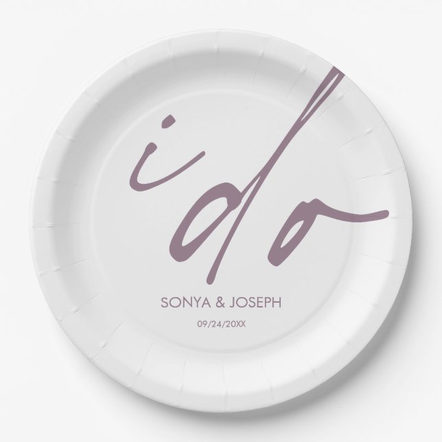 Wedding Day Elegant Script I Do  Paper Plates (Front)