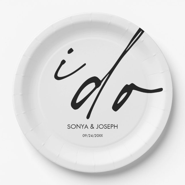 Wedding Day Elegant Script I Do  Paper Plates (Front)