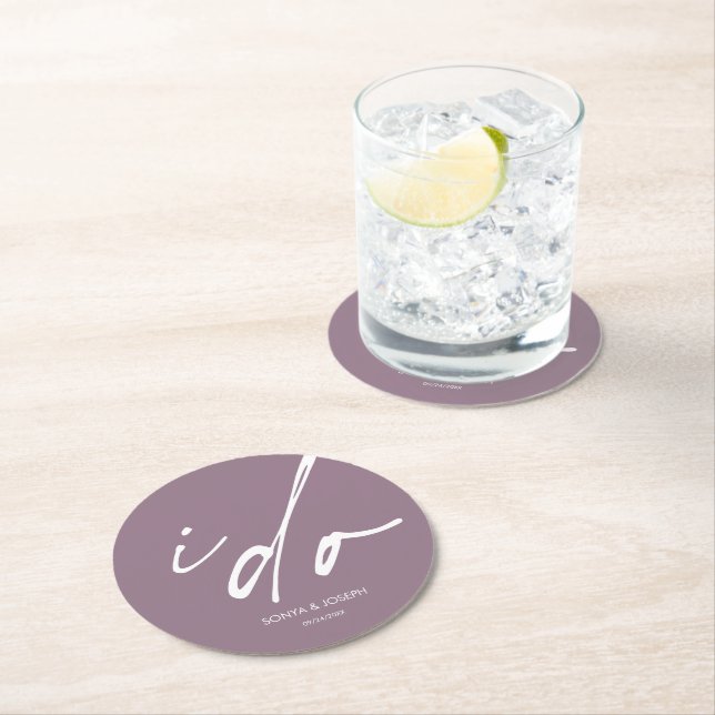 Wedding Day Elegant Script I Do Round Paper Coaster (Insitu)