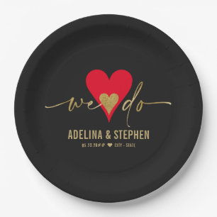 Wedding Day Elegant Simple Heart We Do Gold Script Paper Plates
