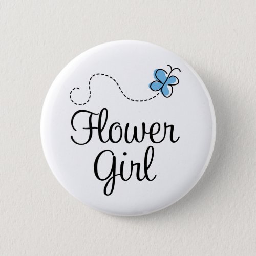 Wedding Day Flower Girl Blue Button