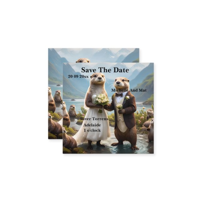 Wedding Day For Otters, Save The Date Enclosure Card (Front/Back In Situ)