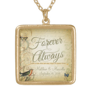 Wedding Day Forever & Always Personalized Gold Plated Necklace