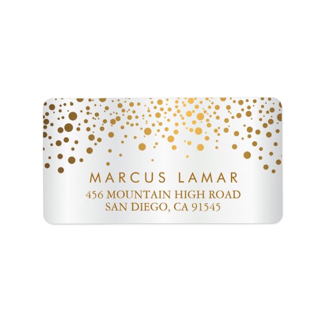 Wedding Day Gold Dots and Faux White Satin Label (Front)