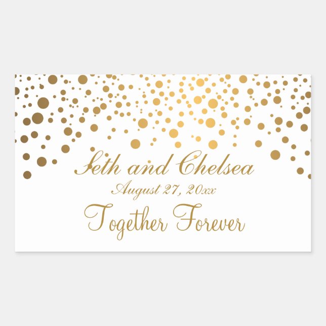 Wedding Day Gold Dots | Personalize Rectangular Sticker (Front)
