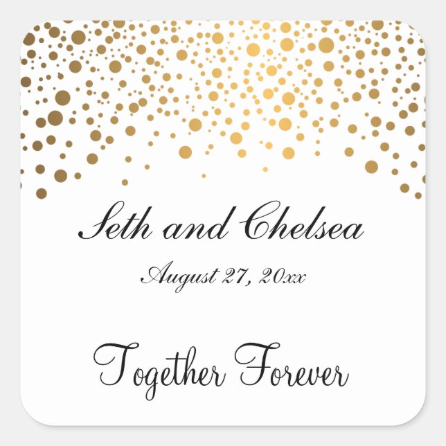 Wedding Day Gold Dots | Personalize Square Sticker (Front)