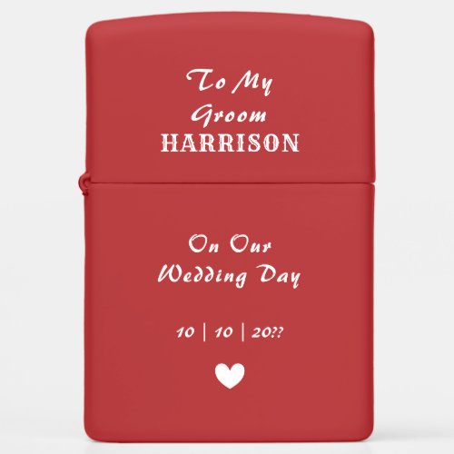 Wedding Day Groom Personalized Zippo Lighter