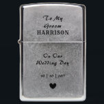 Wedding Day Groom Personalized Zippo Lighter<br><div class="desc">Typography editable script text with personal name,  wedding date in black; an elegant and stylish keepsake gift from a wife to her future husband on their wedding day.</div>