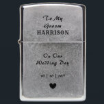 Wedding Day Groom Personalized Zippo Lighter<br><div class="desc">Typography editable script text with personal name,  wedding date in black; an elegant and stylish keepsake gift from a wife to her future husband on their wedding day.</div>