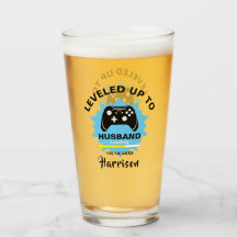 Wedding Day Husband Gift Leveled Up Gamer Fun Glas
