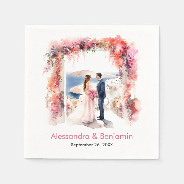 Wedding day in Watercolor | Greek Theme |  Napkins (Front)