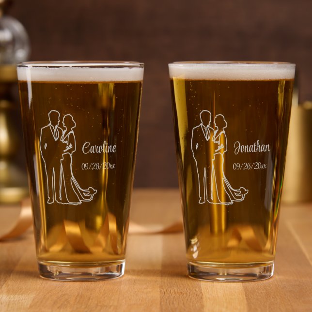 Wedding Day Line Art Couple Pint Glass (Party)