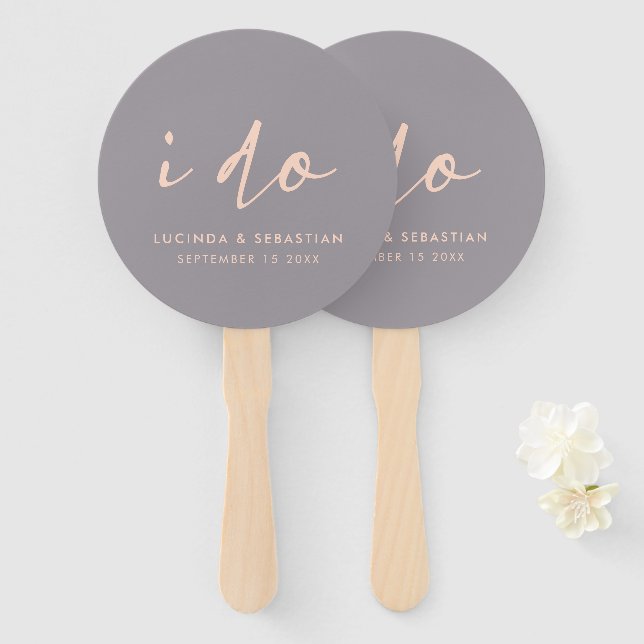 Wedding Day Modern Elegant Script I Do Gray Hand Fan (Front and Back)