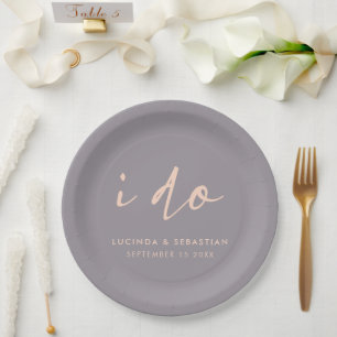 Wedding Day Modern Elegant Script I Do Gray Paper Plates