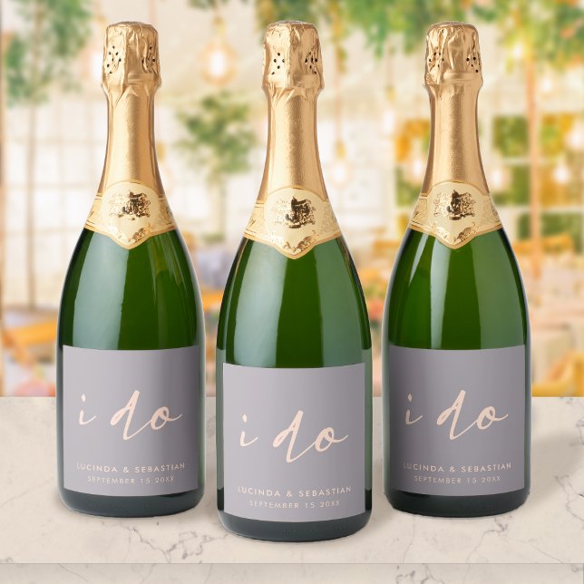 Wedding Day Modern Elegant Script I Do Gray Sparkling Wine Label (Creator Uploaded)