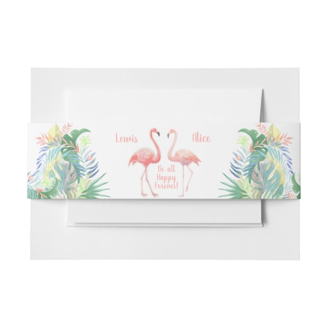 Wedding Day Monogram Fairy Tale Tropical Flamingo Invitation Belly Band (Front Example)