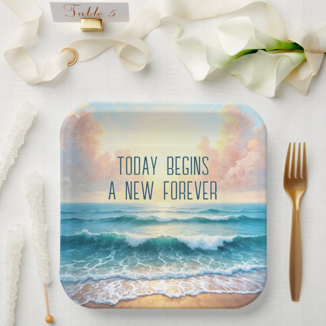 Wedding Day Morning Seascape Paper Plates (Wedding)