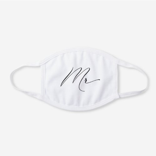 wedding day mr elegant script white cotton face mask