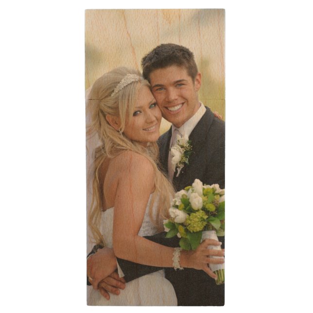 Wedding Day Name and Date Photo Storage Wood Flash Drive (Front Vertical)